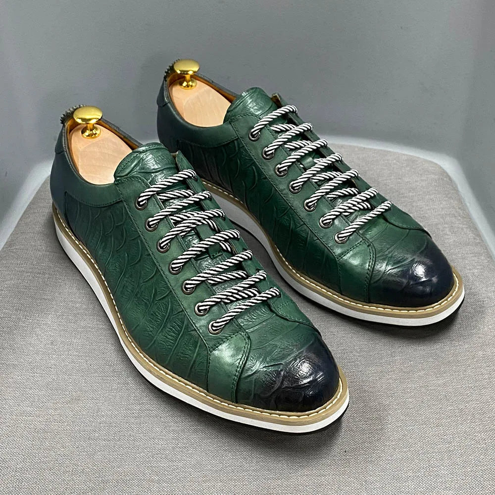 Heren Leren Schoenen Krokodilprint | Echt Koeienleer | Zwart & Groen | EU 39-46 | Casual & Kantoor