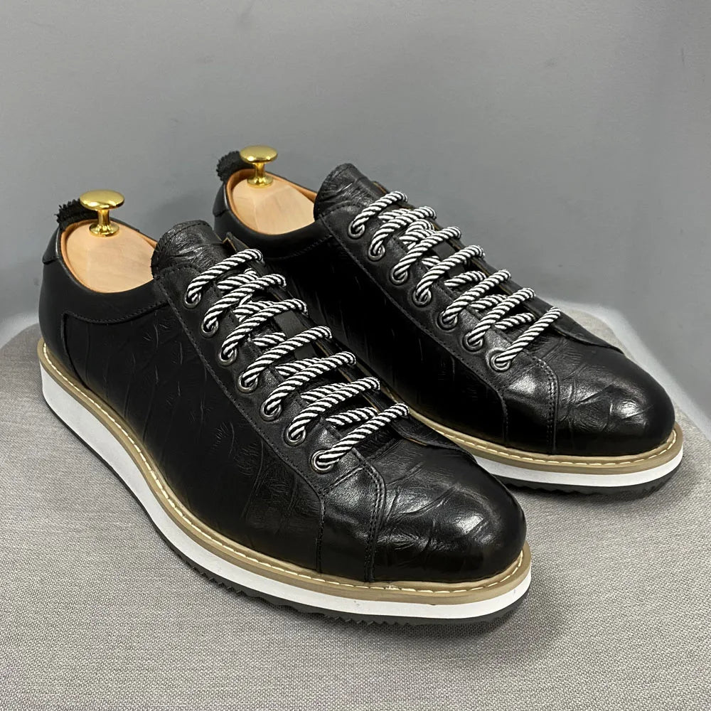 Heren Leren Schoenen Krokodilprint | Echt Koeienleer | Zwart & Groen | EU 39-46 | Casual & Kantoor