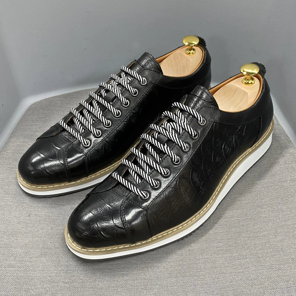 Heren Leren Schoenen Krokodilprint | Echt Koeienleer | Zwart & Groen | EU 39-46 | Casual & Kantoor