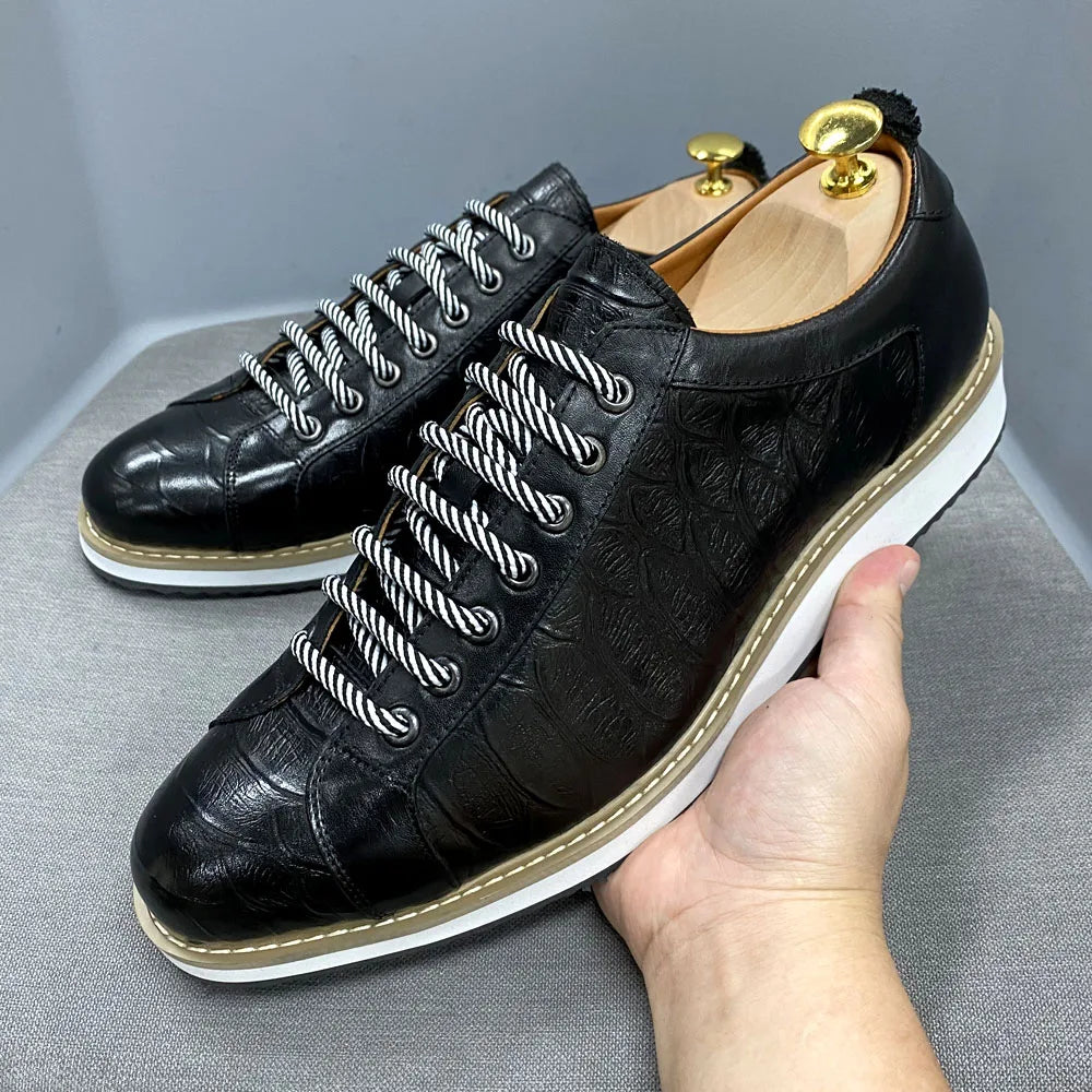 Heren Leren Schoenen Krokodilprint | Echt Koeienleer | Zwart & Groen | EU 39-46 | Casual & Kantoor