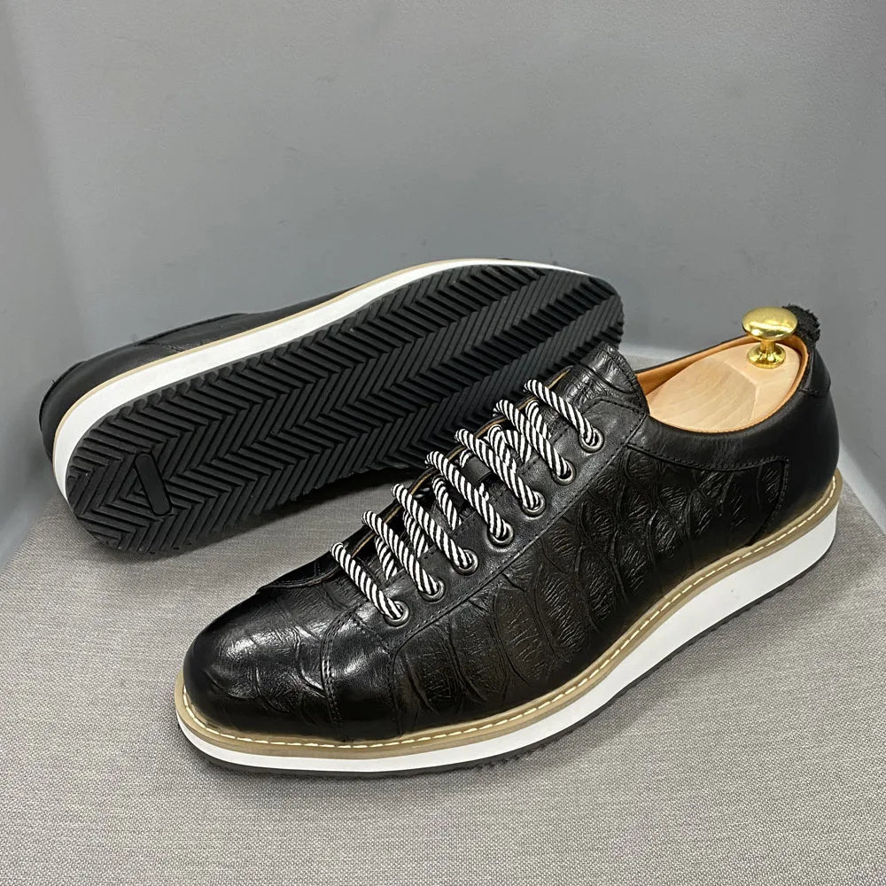Heren Leren Schoenen Krokodilprint | Echt Koeienleer | Zwart & Groen | EU 39-46 | Casual & Kantoor