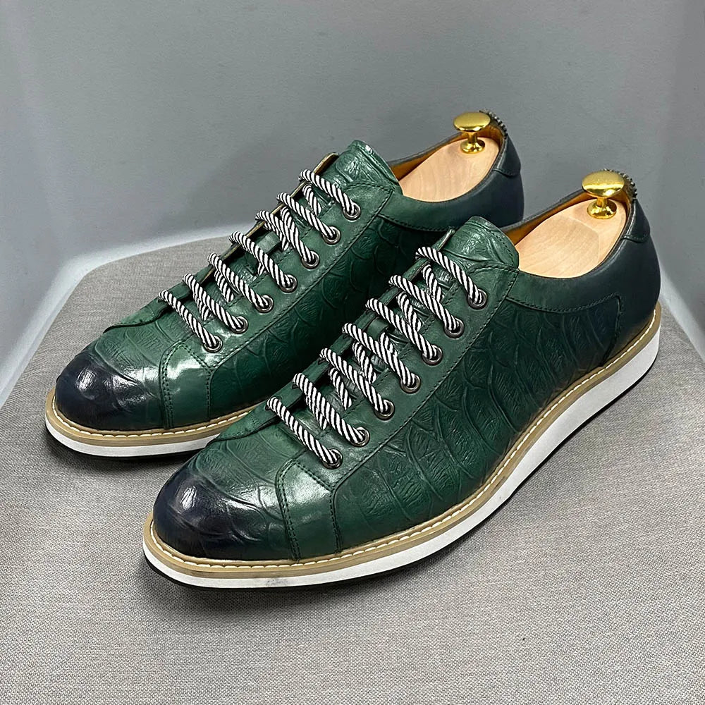 Heren Leren Schoenen Krokodilprint | Echt Koeienleer | Zwart & Groen | EU 39-46 | Casual & Kantoor