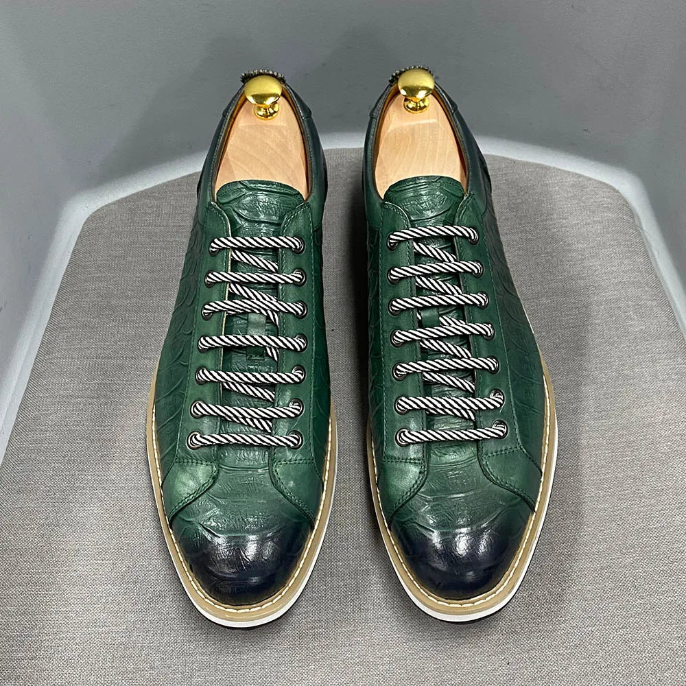 Heren Leren Schoenen Krokodilprint | Echt Koeienleer | Zwart & Groen | EU 39-46 | Casual & Kantoor