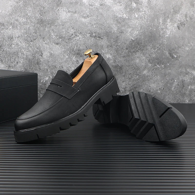 Heren Platform Loafers Echt Koeienleer | Slip-On Instappers | Zwart | EU 38.5-43 | Zakelijk & Casual