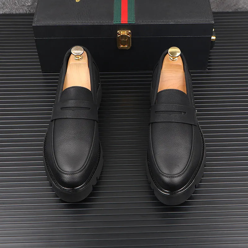 Heren Platform Loafers Echt Koeienleer | Slip-On Instappers | Zwart | EU 38.5-43 | Zakelijk & Casual