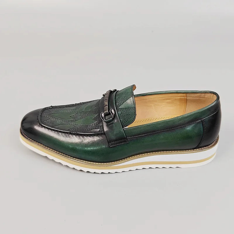 Heren Leren Loafers Handgemaakt | Luxe Instappers Koeienleer | Groen | Maten 38-46