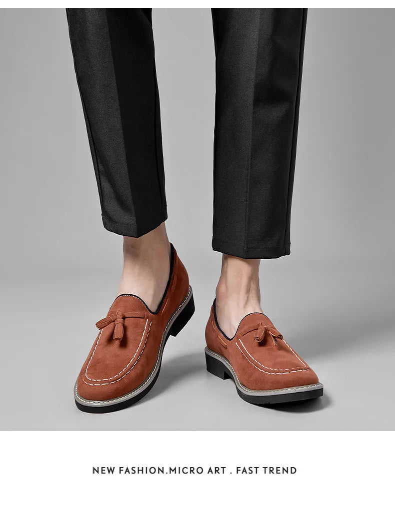 Heren Suède Elevator Loafers 5cm Hoogteverhoging | Handgemaakt Slip-On | Wijnrood Blauw Zwart Bruin | EU 38-48