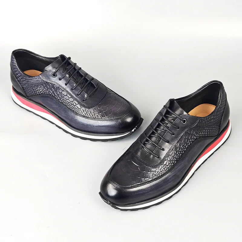 Heren Leren Oxford Schoenen | Krokodilpatroon Vintage Sneakers | Maten 38-46 | Blauw Groen Zwart Bruin