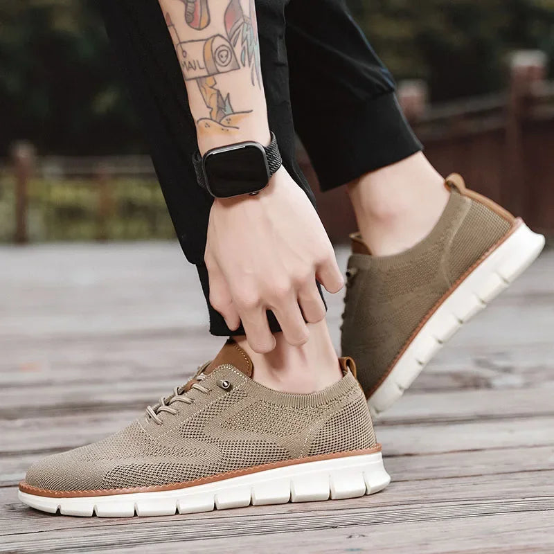 Heren Mesh Sneakers Lichtgewicht | Ademend Color Block | Beige Khaki Wit Zwart Blauw | EU 39-46