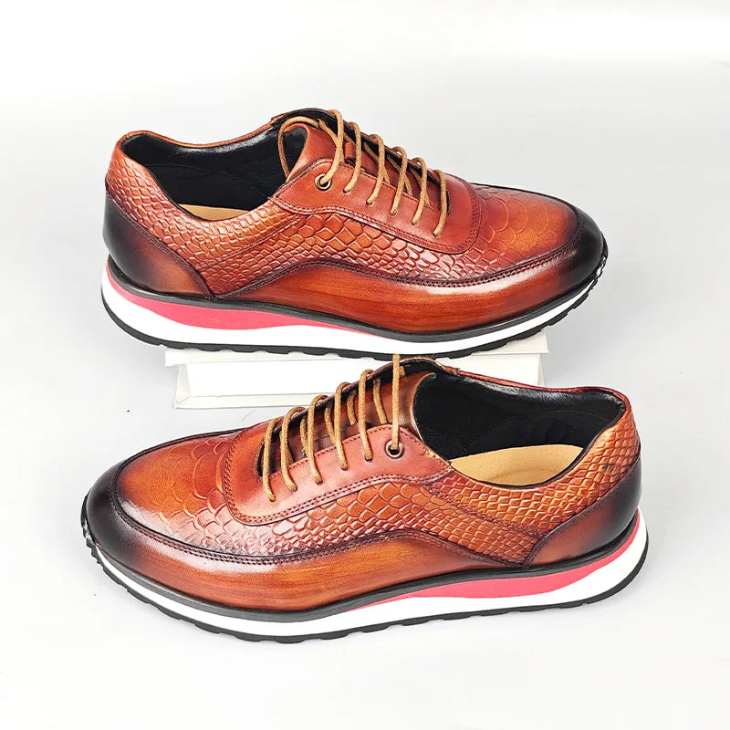 Heren Leren Oxford Schoenen | Krokodilpatroon Vintage Sneakers | Maten 38-46 | Blauw Groen Zwart Bruin