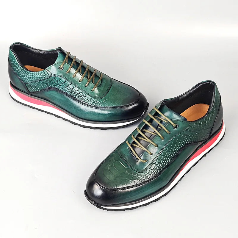 Heren Leren Oxford Schoenen | Krokodilpatroon Vintage Sneakers | Maten 38-46 | Blauw Groen Zwart Bruin