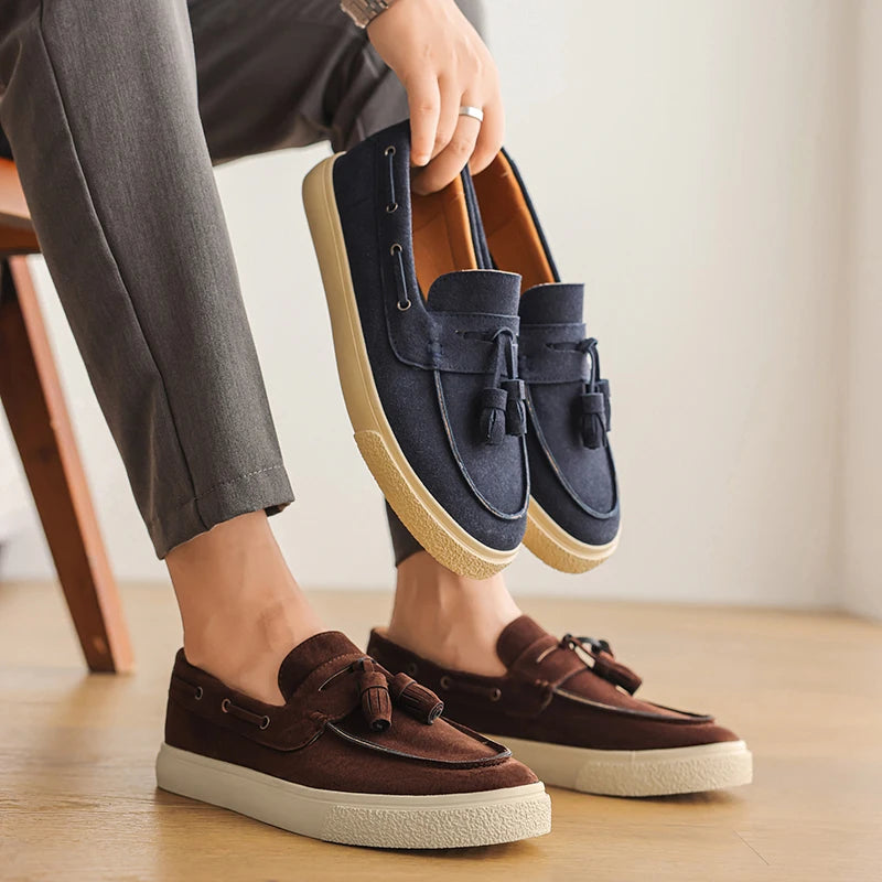 Heren Suède Loafers Handgemaakt | Mocassins Slip-On | Donkerblauw Khaki Bruin Zwart | EU 39-44