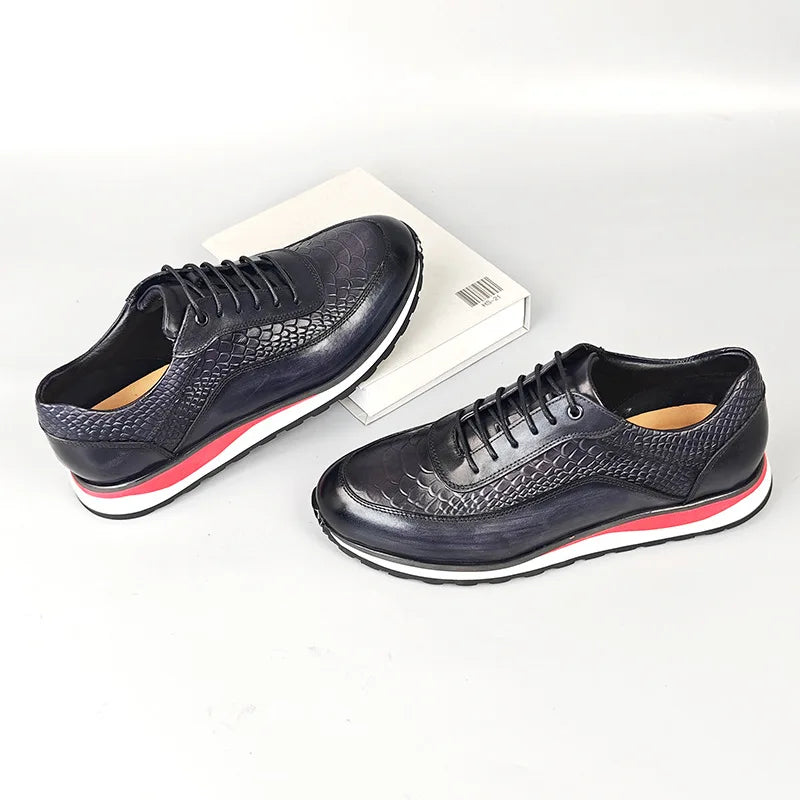 Heren Leren Oxford Schoenen | Krokodilpatroon Vintage Sneakers | Maten 38-46 | Blauw Groen Zwart Bruin