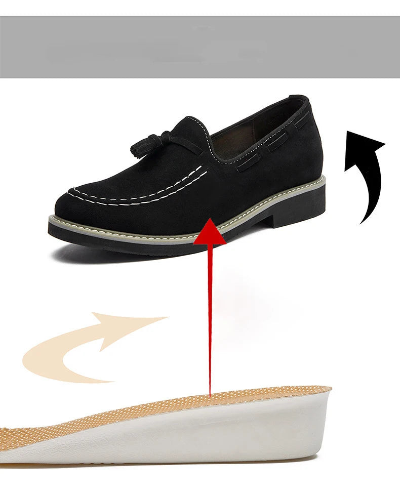 Heren Suède Elevator Loafers 5cm Hoogteverhoging | Handgemaakt Slip-On | Wijnrood Blauw Zwart Bruin | EU 38-48