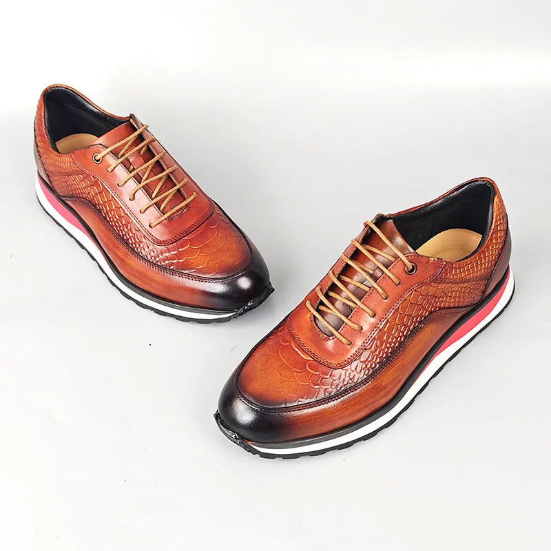 Heren Leren Oxford Schoenen | Krokodilpatroon Vintage Sneakers | Maten 38-46 | Blauw Groen Zwart Bruin