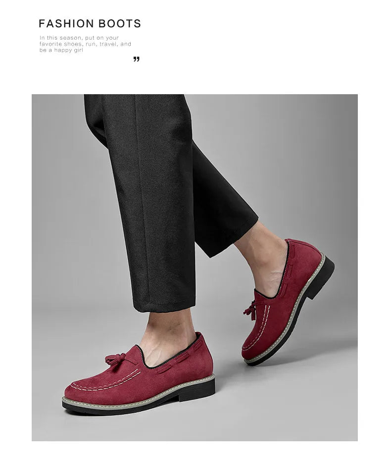 Heren Suède Elevator Loafers 5cm Hoogteverhoging | Handgemaakt Slip-On | Wijnrood Blauw Zwart Bruin | EU 38-48