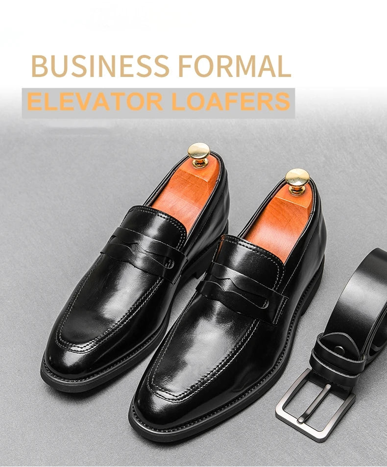 Heren Elevator Schoenen 6cm Hoogteverhoging | Slip-On Loafers Zwart | EU 37-44 | Bruiloft & Zakelijk