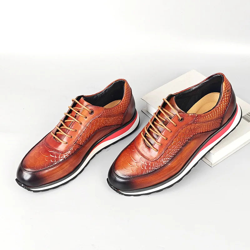Heren Leren Oxford Schoenen | Krokodilpatroon Vintage Sneakers | Maten 38-46 | Blauw Groen Zwart Bruin
