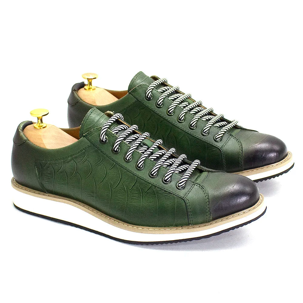 Heren Leren Schoenen Krokodilprint | Echt Koeienleer | Zwart & Groen | EU 39-46 | Casual & Kantoor