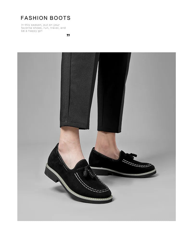 Heren Suède Elevator Loafers 5cm Hoogteverhoging | Handgemaakt Slip-On | Wijnrood Blauw Zwart Bruin | EU 38-48