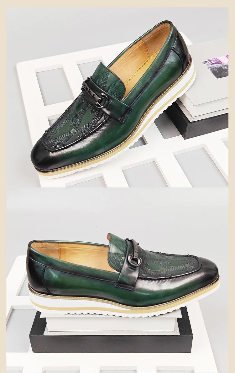 Heren Leren Loafers Handgemaakt | Luxe Instappers Koeienleer | Groen | Maten 38-46