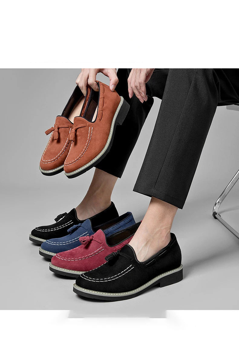 Heren Suède Elevator Loafers 5cm Hoogteverhoging | Handgemaakt Slip-On | Wijnrood Blauw Zwart Bruin | EU 38-48
