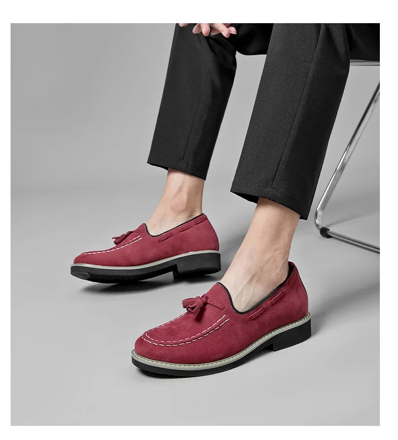 Heren Suède Elevator Loafers 5cm Hoogteverhoging | Handgemaakt Slip-On | Wijnrood Blauw Zwart Bruin | EU 38-48