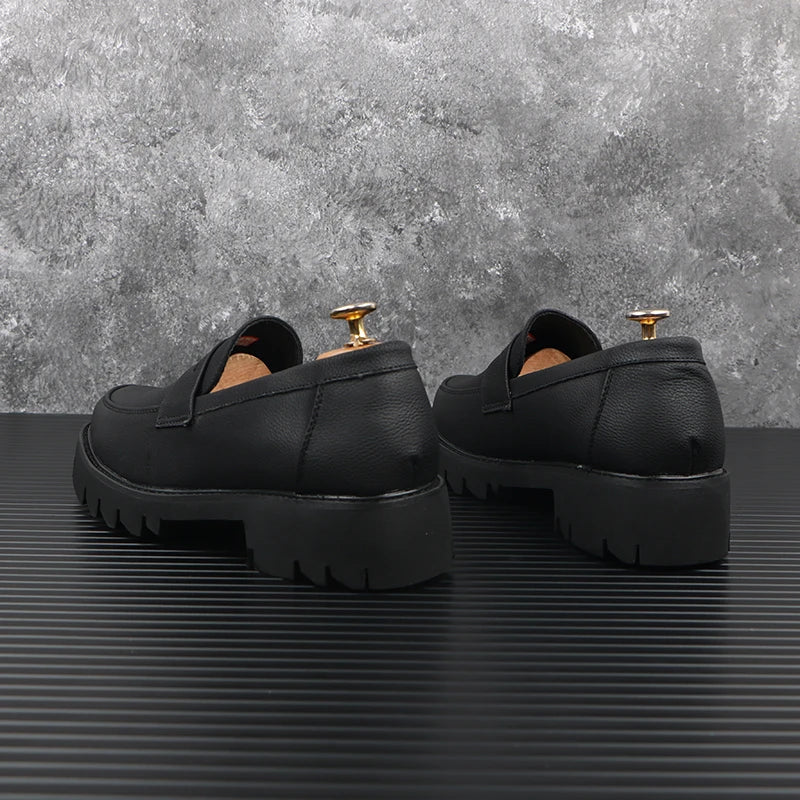 Heren Platform Loafers Echt Koeienleer | Slip-On Instappers | Zwart | EU 38.5-43 | Zakelijk & Casual