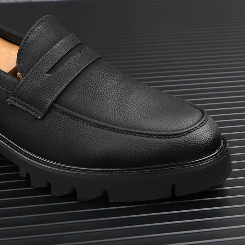 Heren Platform Loafers Echt Koeienleer | Slip-On Instappers | Zwart | EU 38.5-43 | Zakelijk & Casual