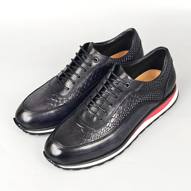 Heren Leren Oxford Schoenen | Krokodilpatroon Vintage Sneakers | Maten 38-46 | Blauw Groen Zwart Bruin