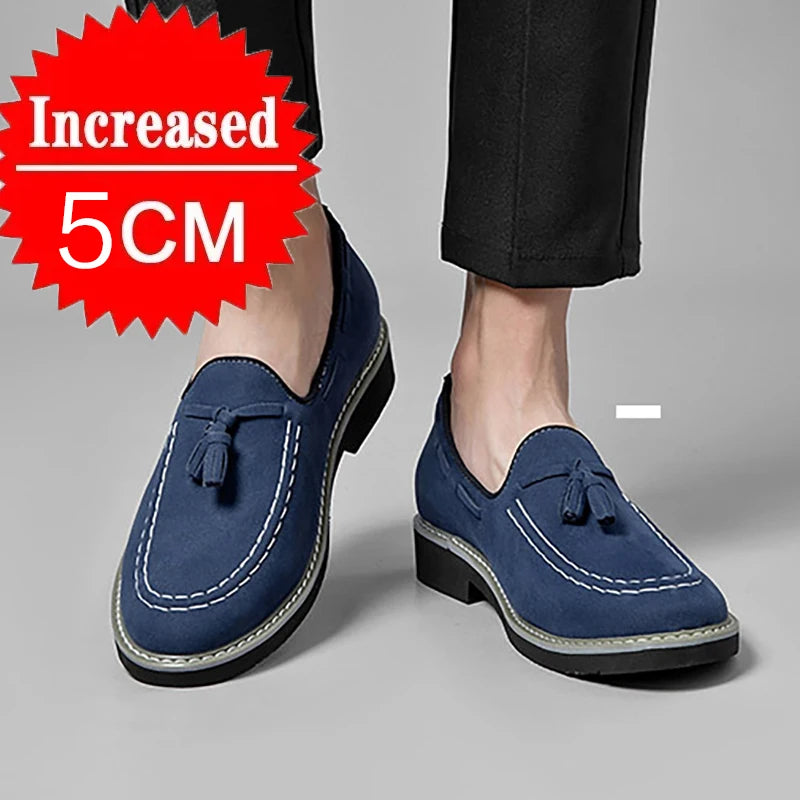 Heren Suède Elevator Loafers 5cm Hoogteverhoging | Handgemaakt Slip-On | Wijnrood Blauw Zwart Bruin | EU 38-48