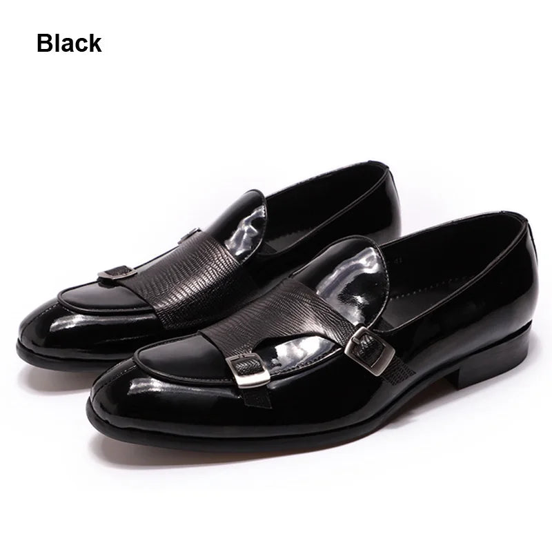 Heren Patent Leren Loafers | Monk Strap Slip-On | Zwart & Groen | EU 39-46 | Bruiloft & Gala