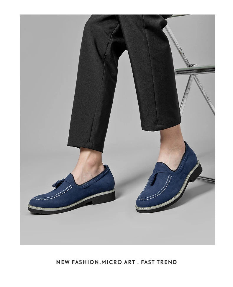 Heren Suède Elevator Loafers 5cm Hoogteverhoging | Handgemaakt Slip-On | Wijnrood Blauw Zwart Bruin | EU 38-48