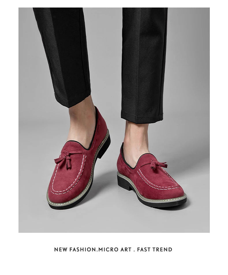 Heren Suède Elevator Loafers 5cm Hoogteverhoging | Handgemaakt Slip-On | Wijnrood Blauw Zwart Bruin | EU 38-48