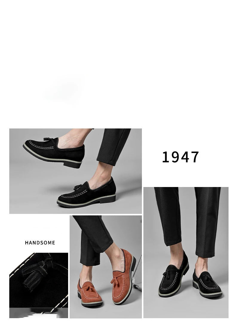 Heren Suède Elevator Loafers 5cm Hoogteverhoging | Handgemaakt Slip-On | Wijnrood Blauw Zwart Bruin | EU 38-48