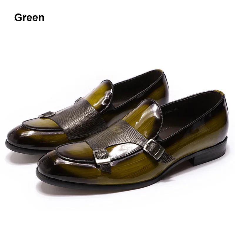 Heren Patent Leren Loafers | Monk Strap Slip-On | Zwart & Groen | EU 39-46 | Bruiloft & Gala