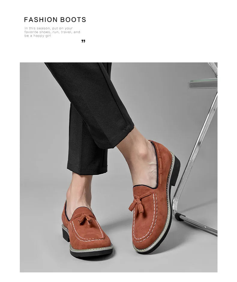 Heren Suède Elevator Loafers 5cm Hoogteverhoging | Handgemaakt Slip-On | Wijnrood Blauw Zwart Bruin | EU 38-48