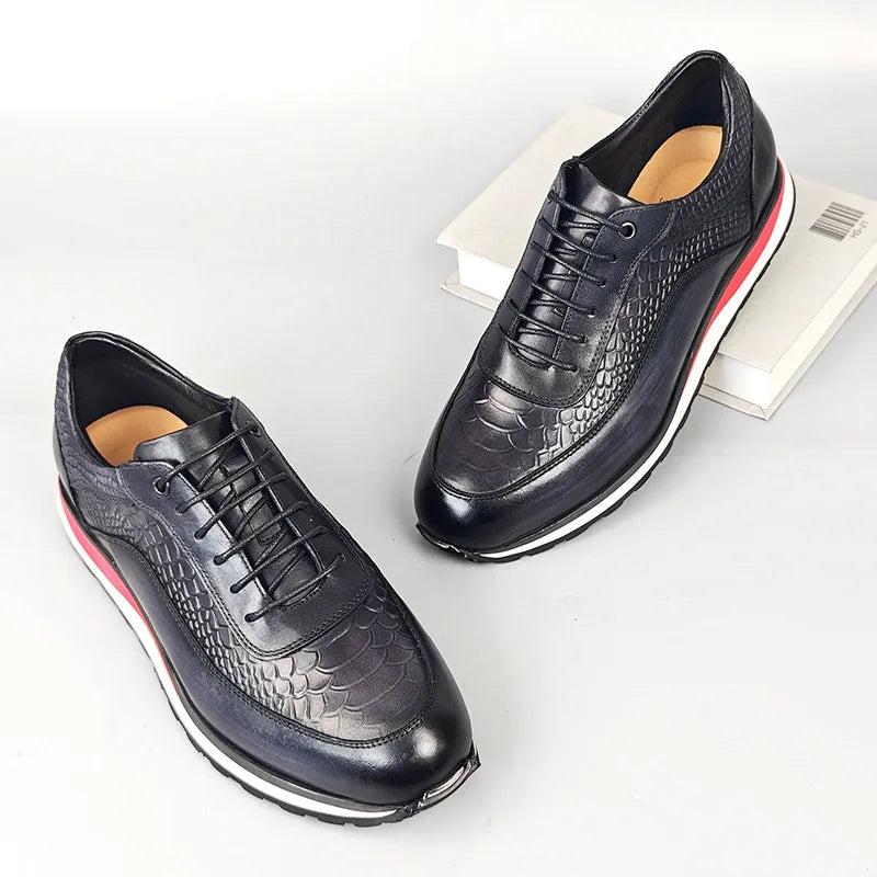 Heren Leren Oxford Schoenen | Krokodilpatroon Vintage Sneakers | Maten 38-46 | Blauw Groen Zwart Bruin