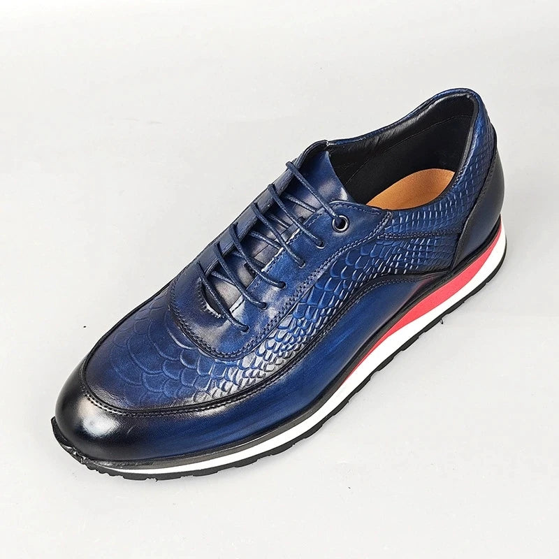 Heren Leren Oxford Schoenen | Krokodilpatroon Vintage Sneakers | Maten 38-46 | Blauw Groen Zwart Bruin