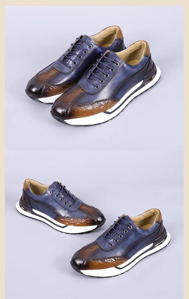 Heren Leren Oxford Sneakers | Retro Stijl | Echt Koeienleer | Maten 38-46 | Groen Bruin Blauw