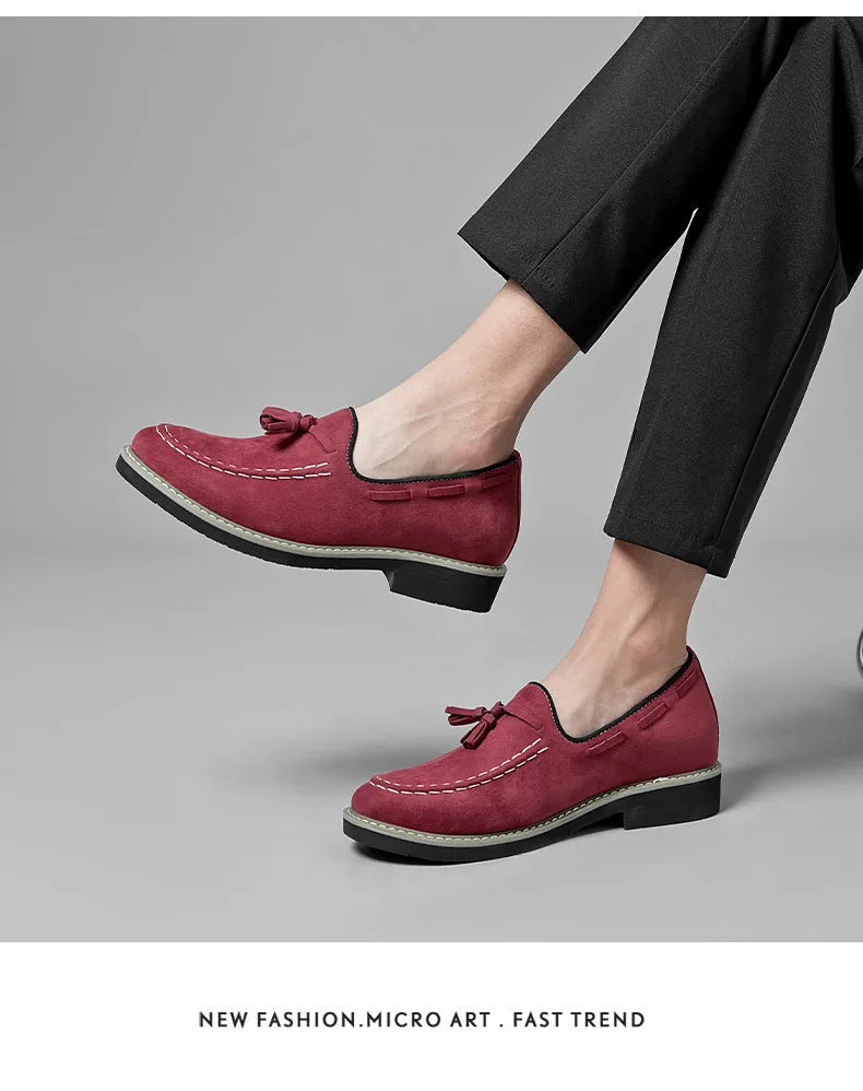 Heren Suède Elevator Loafers 5cm Hoogteverhoging | Handgemaakt Slip-On | Wijnrood Blauw Zwart Bruin | EU 38-48