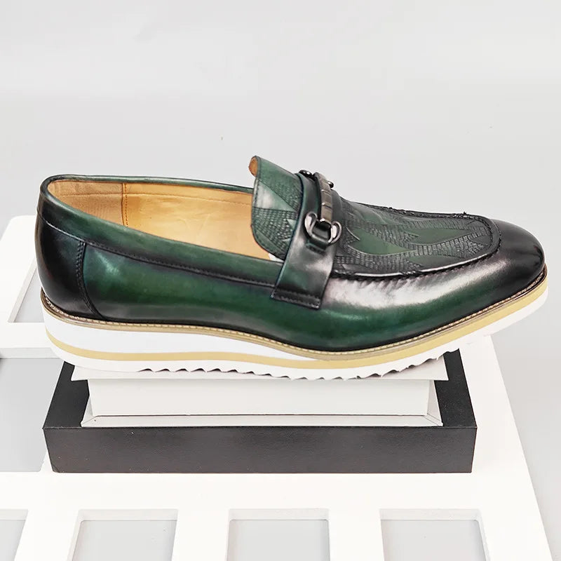 Heren Leren Loafers Handgemaakt | Luxe Instappers Koeienleer | Groen | Maten 38-46