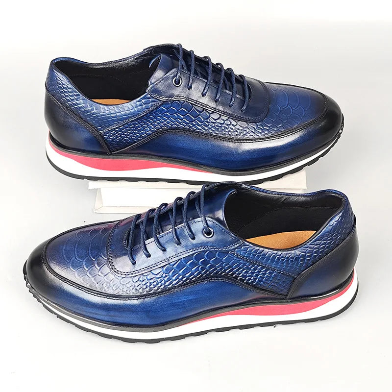 Heren Leren Oxford Schoenen | Krokodilpatroon Vintage Sneakers | Maten 38-46 | Blauw Groen Zwart Bruin