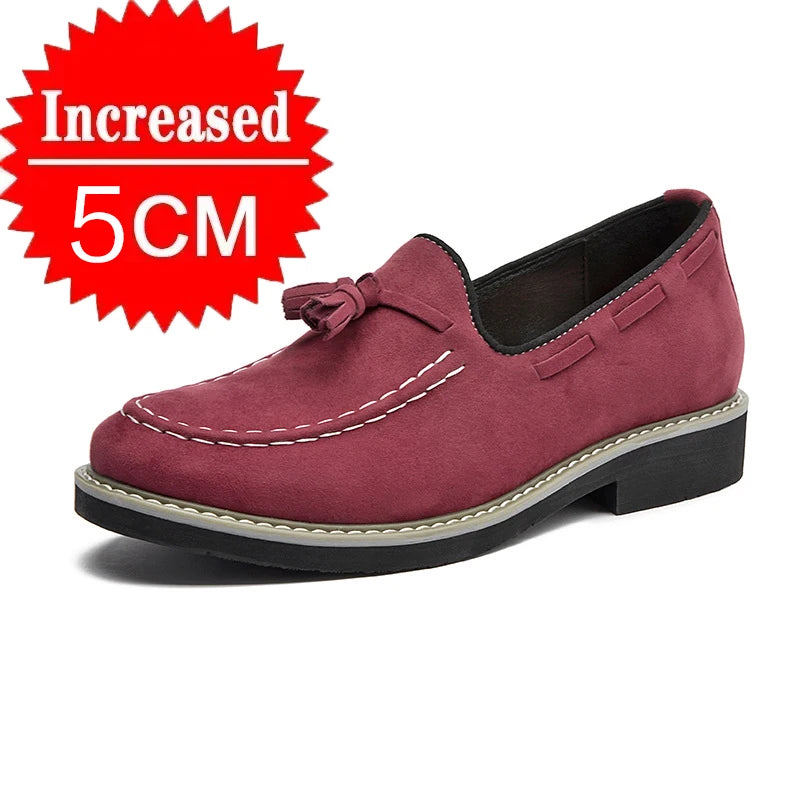 Heren Suède Elevator Loafers 5cm Hoogteverhoging | Handgemaakt Slip-On | Wijnrood Blauw Zwart Bruin | EU 38-48