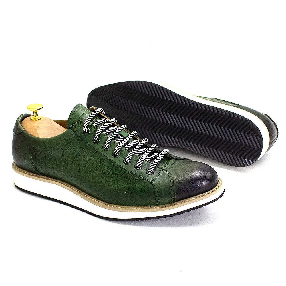 Heren Leren Schoenen Krokodilprint | Echt Koeienleer | Zwart & Groen | EU 39-46 | Casual & Kantoor
