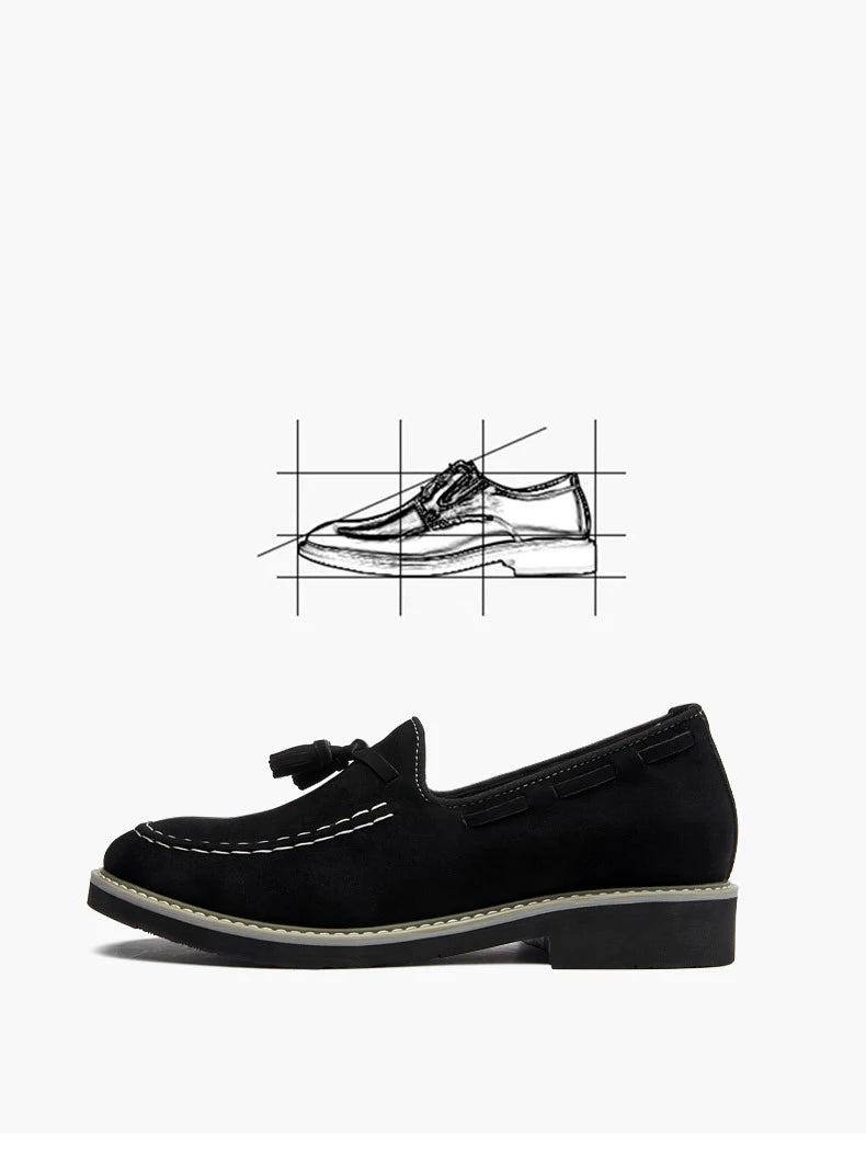Heren Suède Elevator Loafers 5cm Hoogteverhoging | Handgemaakt Slip-On | Wijnrood Blauw Zwart Bruin | EU 38-48