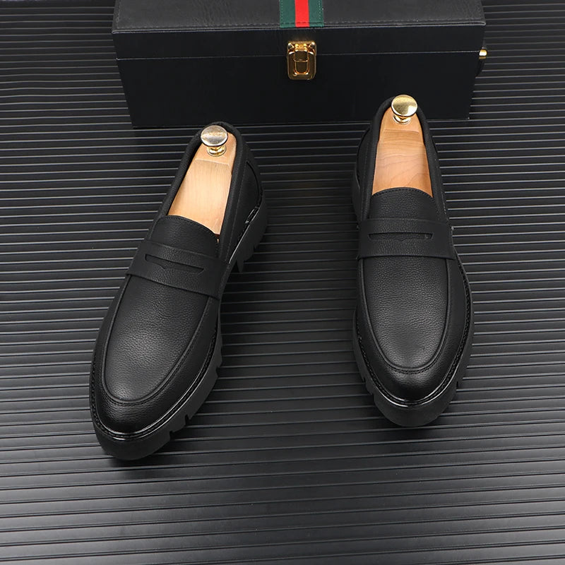Heren Platform Loafers Echt Koeienleer | Slip-On Instappers | Zwart | EU 38.5-43 | Zakelijk & Casual