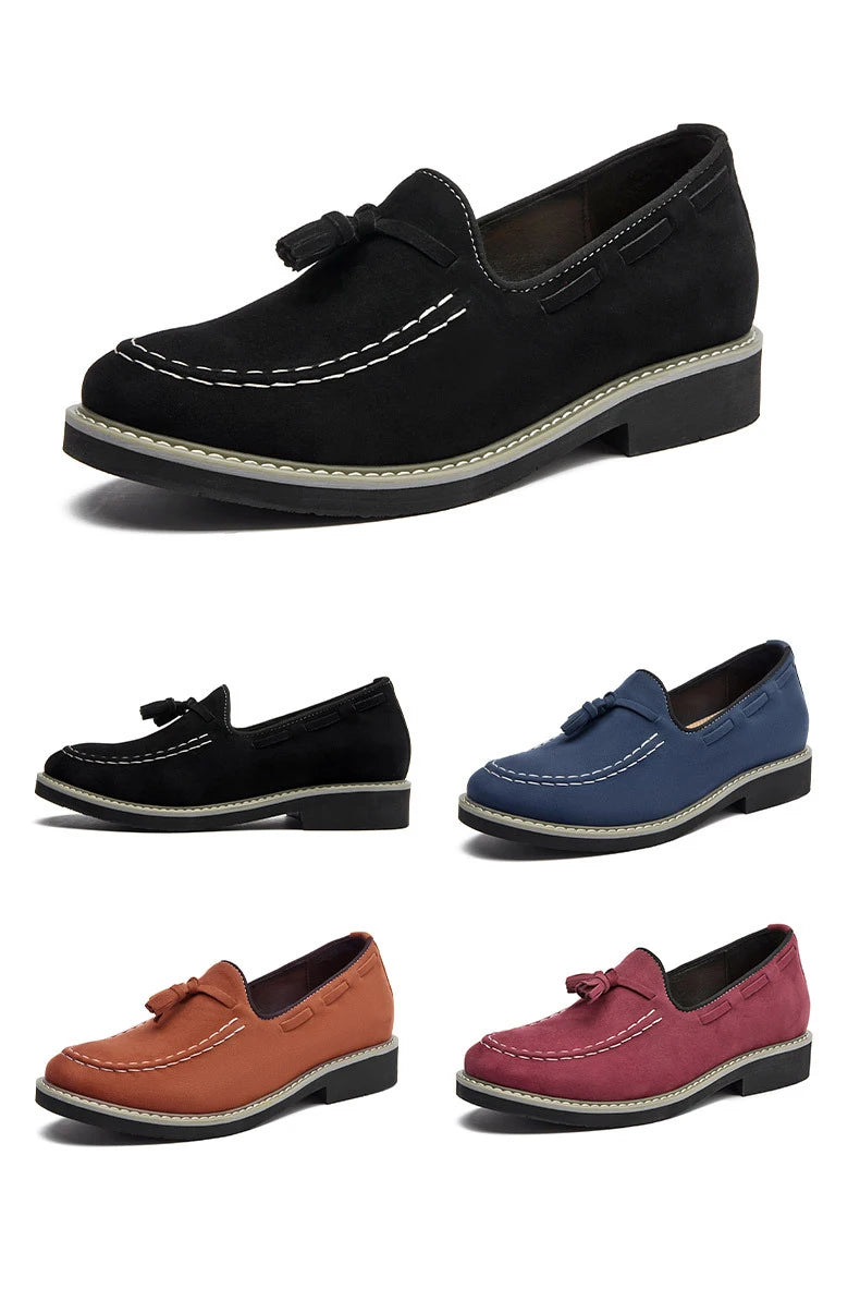 Heren Suède Elevator Loafers 5cm Hoogteverhoging | Handgemaakt Slip-On | Wijnrood Blauw Zwart Bruin | EU 38-48