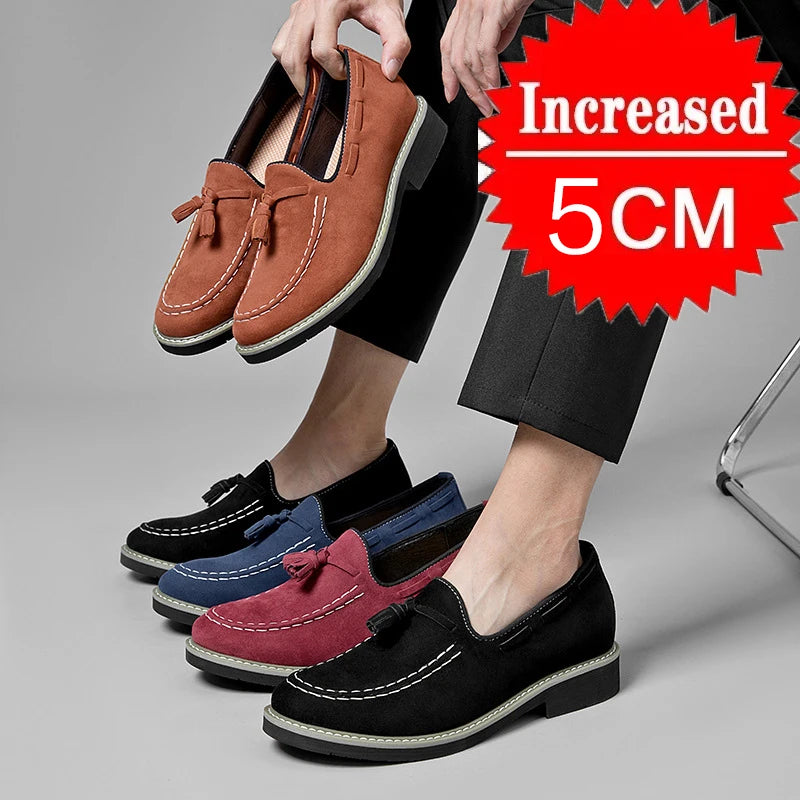 Heren Suède Elevator Loafers 5cm Hoogteverhoging | Handgemaakt Slip-On | Wijnrood Blauw Zwart Bruin | EU 38-48