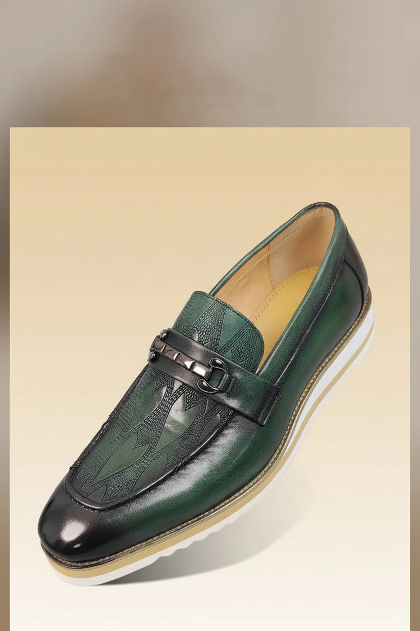 Heren Leren Loafers Handgemaakt | Luxe Instappers Koeienleer | Groen | Maten 38-46